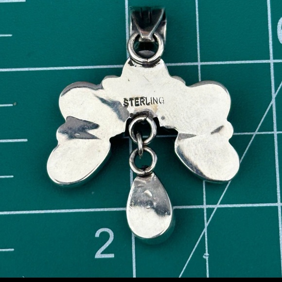 Kingman turquoise dangle Naja southwestern sterling silver pendant - Picture 3 of 5